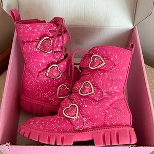 Olivia Miller Pink Kids Boots with Heart Accents